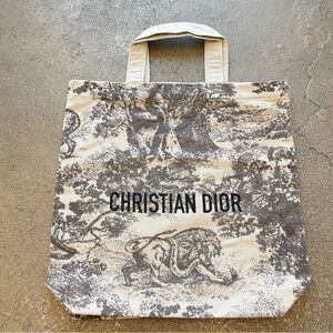Christian Dior Toile de Jouy Print Canvas Tote in Beige Grey Logo Tote